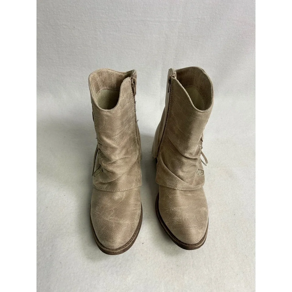 Boho Western‎ Very G Womens 6 Taupe Glitter Fringe Slouchy Ankle Boots VGLB0386